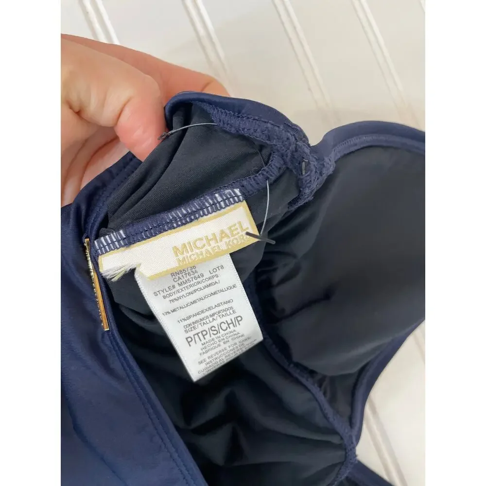 NWOT Michael Kors One Piece Bathing Suit Navy Blue V-Neck Padded Swimsuit Size S
